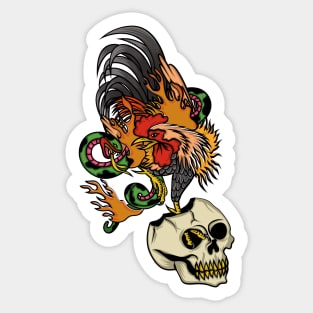 Fire Rooster, Snake and Skull Sticker